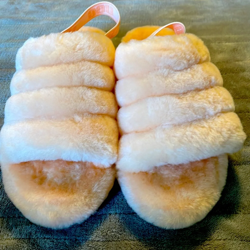 Ugg fuzzy sling back slippers with hard sole SZ 8 - Picture 3 of 10